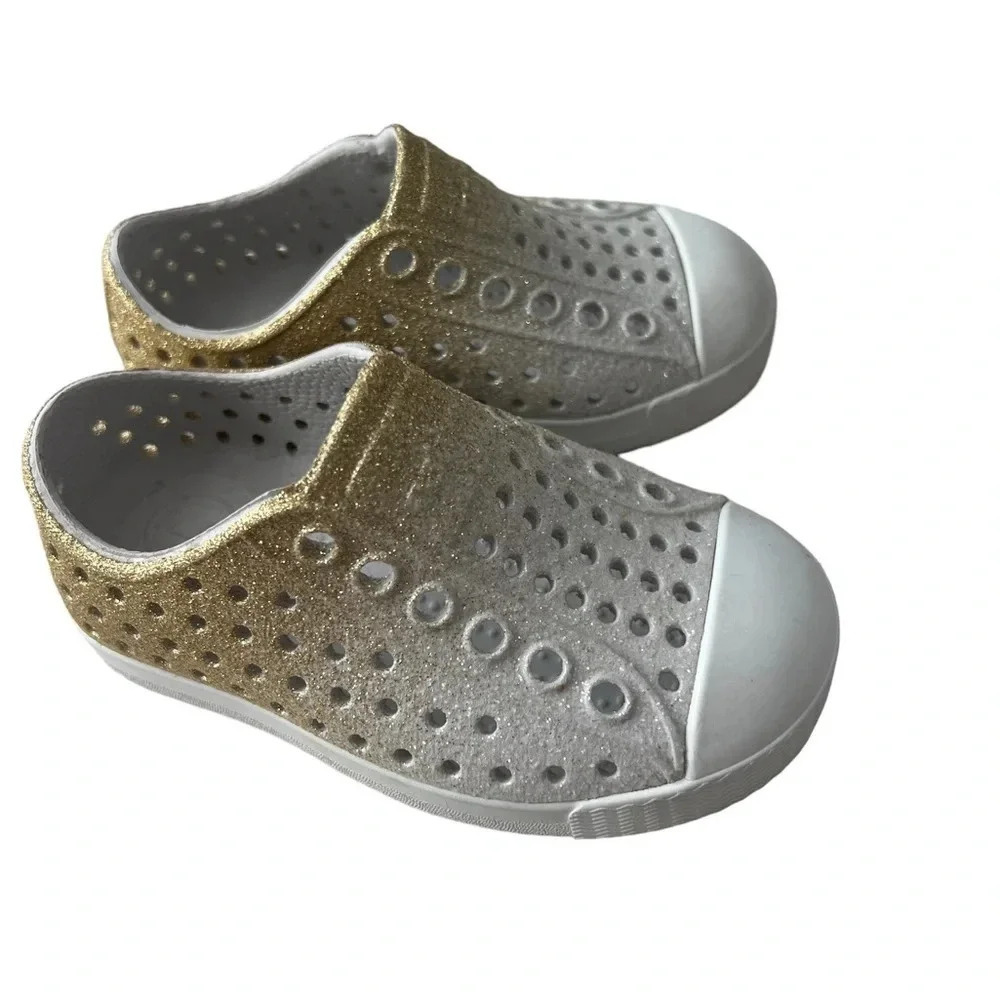 Native Jefferson Gold Frost Bling/Shell White Shoes